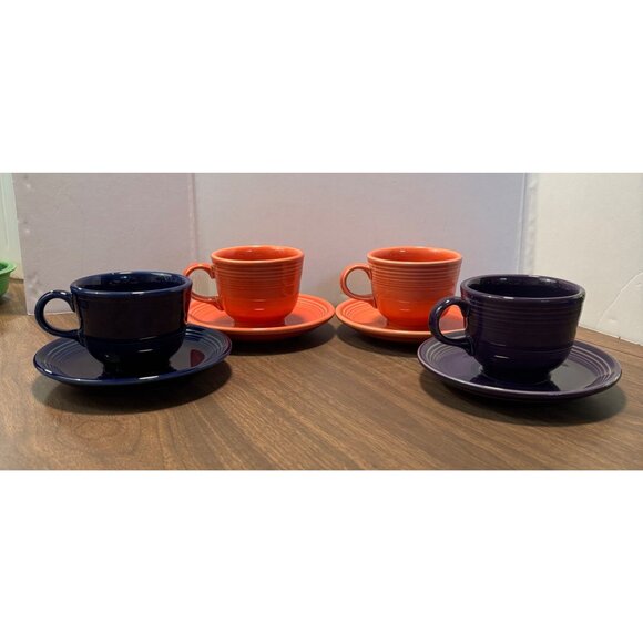 Fiestaware Cup & Saucer Set Multiple Colors Orange Blue Purple 8 Piece - Picture 6 of 12